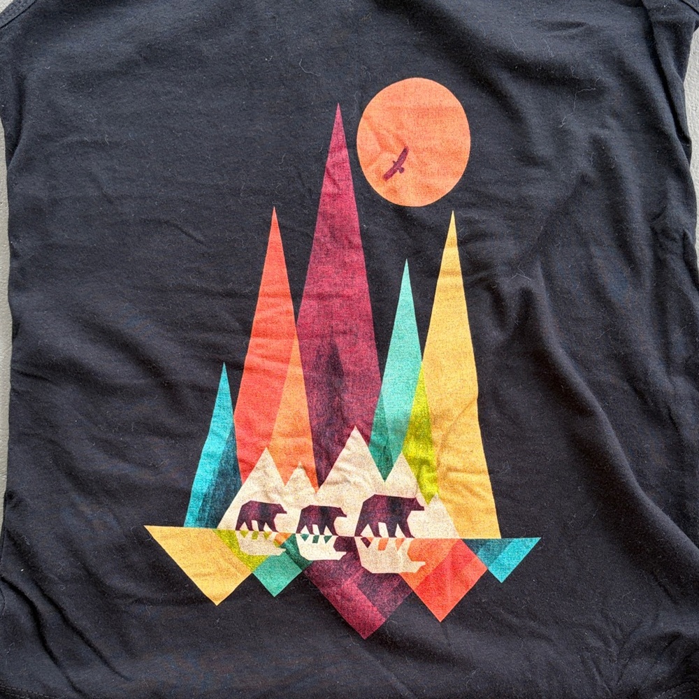 Ideal T Black Tank Top with Colorful Bear and Mountain Graphic - Picture 2 of 7